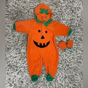 Baby 3-6m Halloween Pumpkin Costume Footed Fleece Pajamas Sleeper Romper Mittens